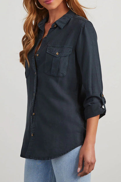 Bregje® | Casual, plain blouses with pocket buttons and turn-down collar for everyday wear