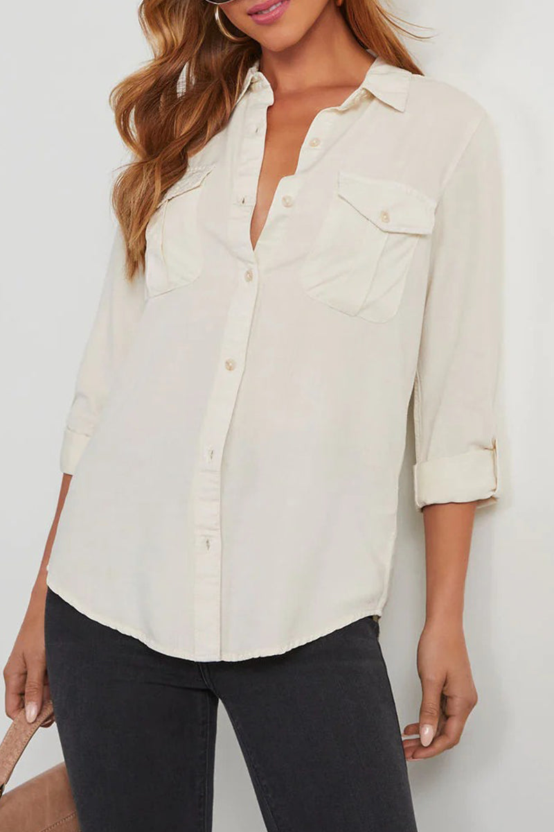 Bregje® | Casual, plain blouses with pocket buttons and turn-down collar for everyday wear