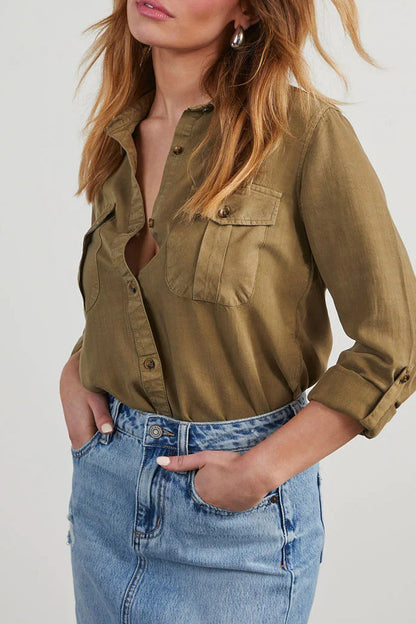 Bregje® | Casual, plain blouses with pocket buttons and turn-down collar for everyday wear