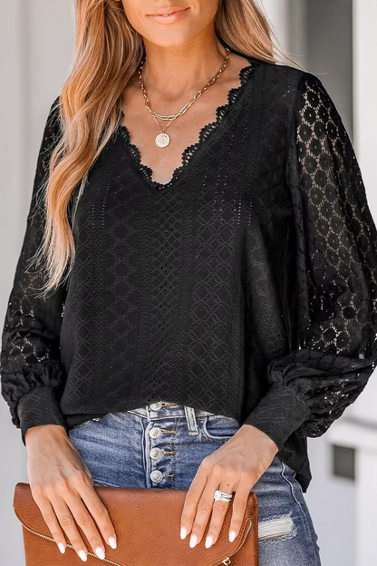 Celia® | Casual street blouses made of plain lace with a V-neck