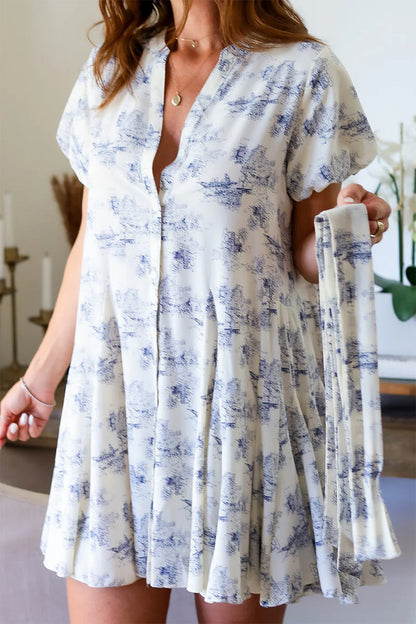 Victoria® | Daily elegant landscape print lace-up V-neck A-line dress