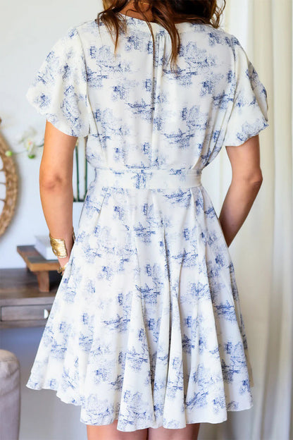 Victoria® | Daily elegant landscape print lace-up V-neck A-line dress