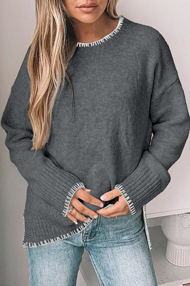 Gemma® | Casual daily patchwork sweaters with O-neck and contrast