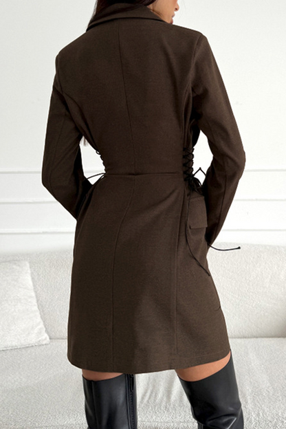 Ina® | Daily elegant suit dresses with button and strap design and turn-down collar