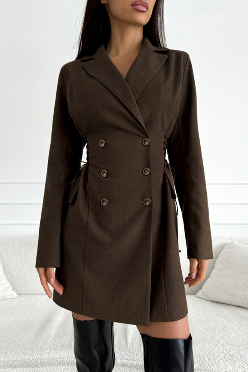 Ina® | Daily elegant suit dresses with button and strap design and turn-down collar