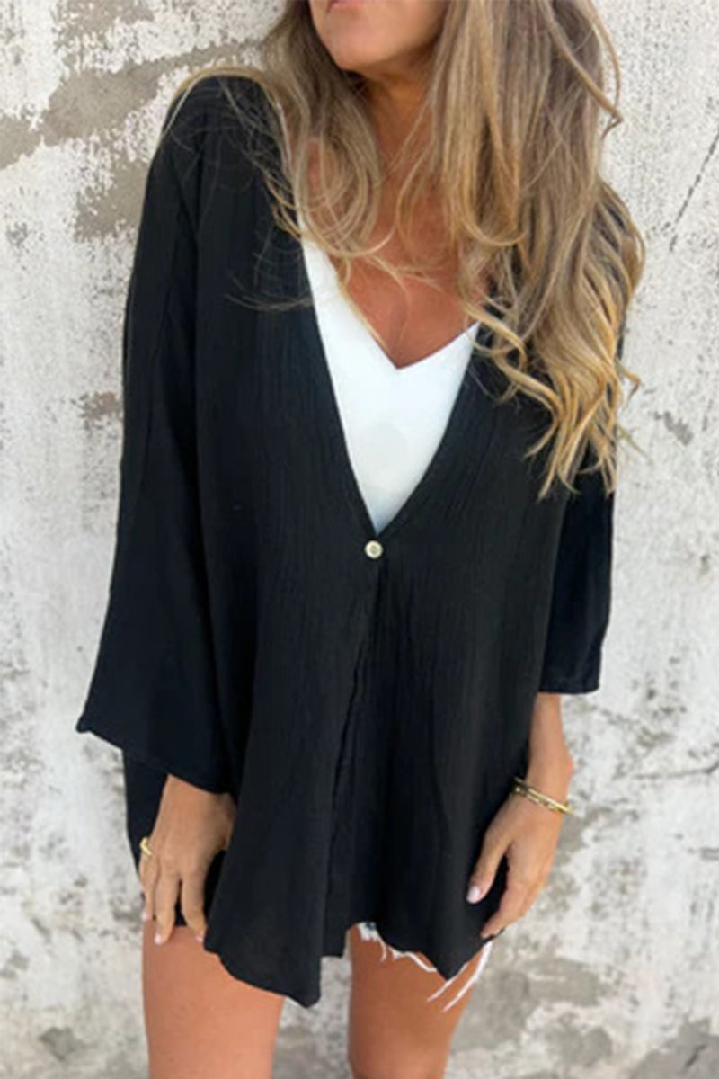 Leticia® | Casual Solid Color Button Up V-Neck Tops (6 Colors)