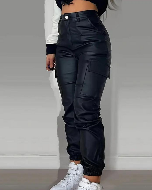 Leila® | Slim Cargo Leather Pants For Women