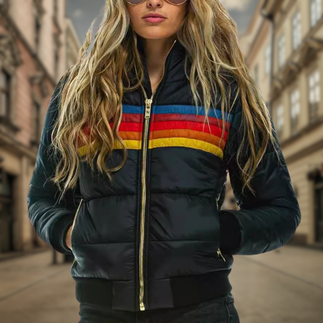 Luisa® | Retro quilted jacket with bold color accents and stripes