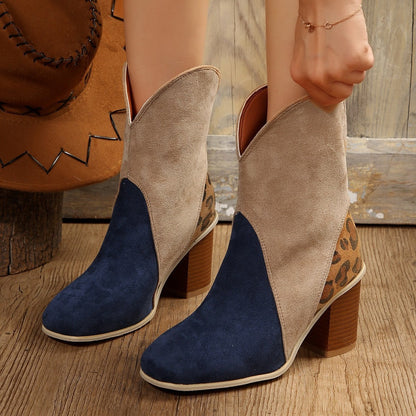 Leila® | Splicing suede block heel boots for women