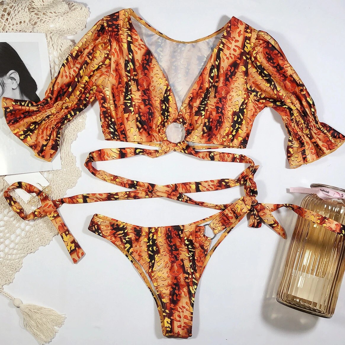 Brandei® | Printed Bikini With Puffy Sleeves