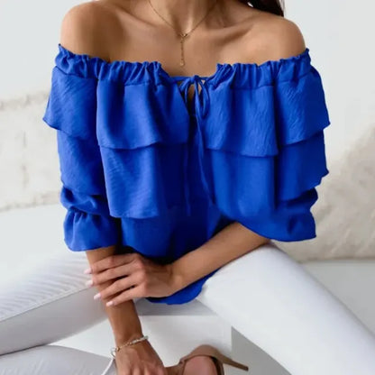 Leonor® | Women'S Blouse Made Of Loose Chiffon With Off-The-Shoulder Flounces And Elastic Shoulder Strap