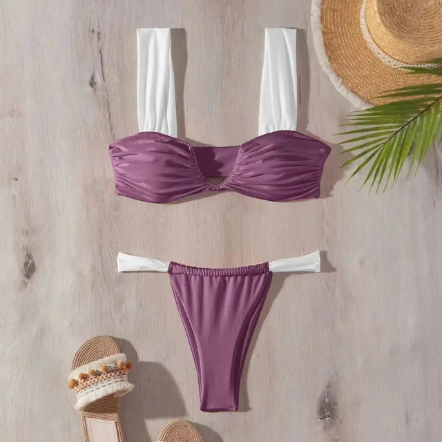 Braine® | Pleated V-Neck Bikini Set