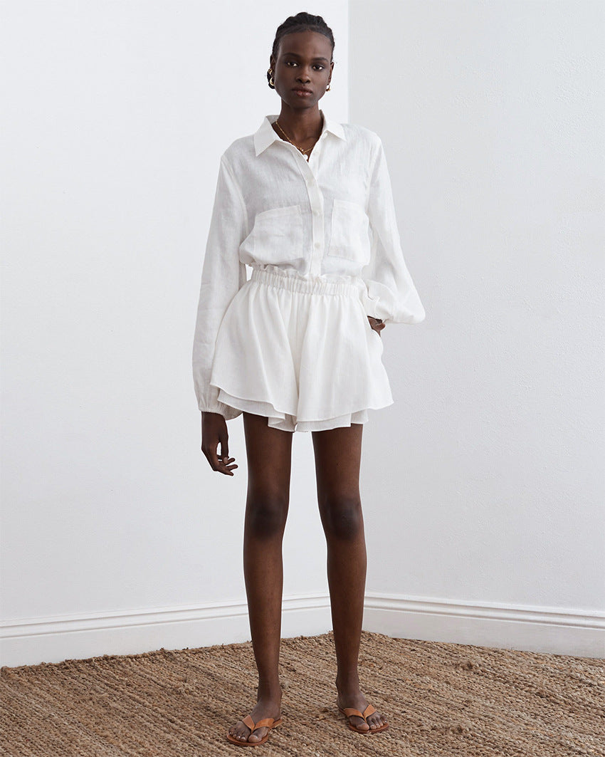 Adelina® | Cotton shirt and shorts set