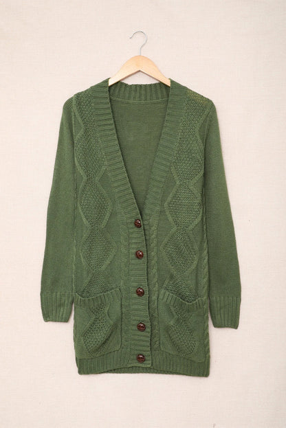 Lyra® | Green cardigan with front pocket and button closure
