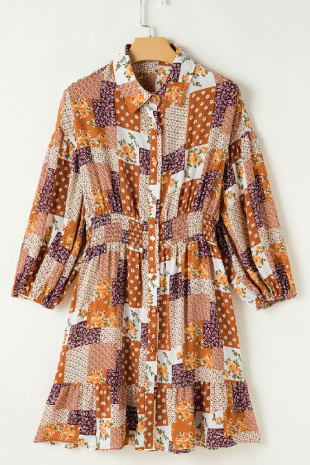 Luz® | Printed mini shirt dress with collar and three-quarter sleeves