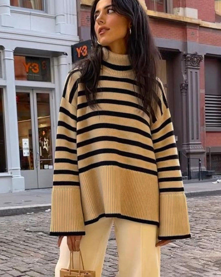 Victoria® | Oversized, high-neck blouse in striped mesh fabric