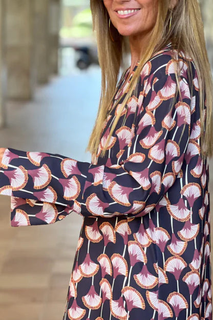 Soledad® | Women's fashion printed V-neck long sleeve maxi dress