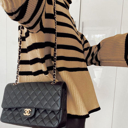 Victoria® | Oversized, high-neck blouse in striped mesh fabric