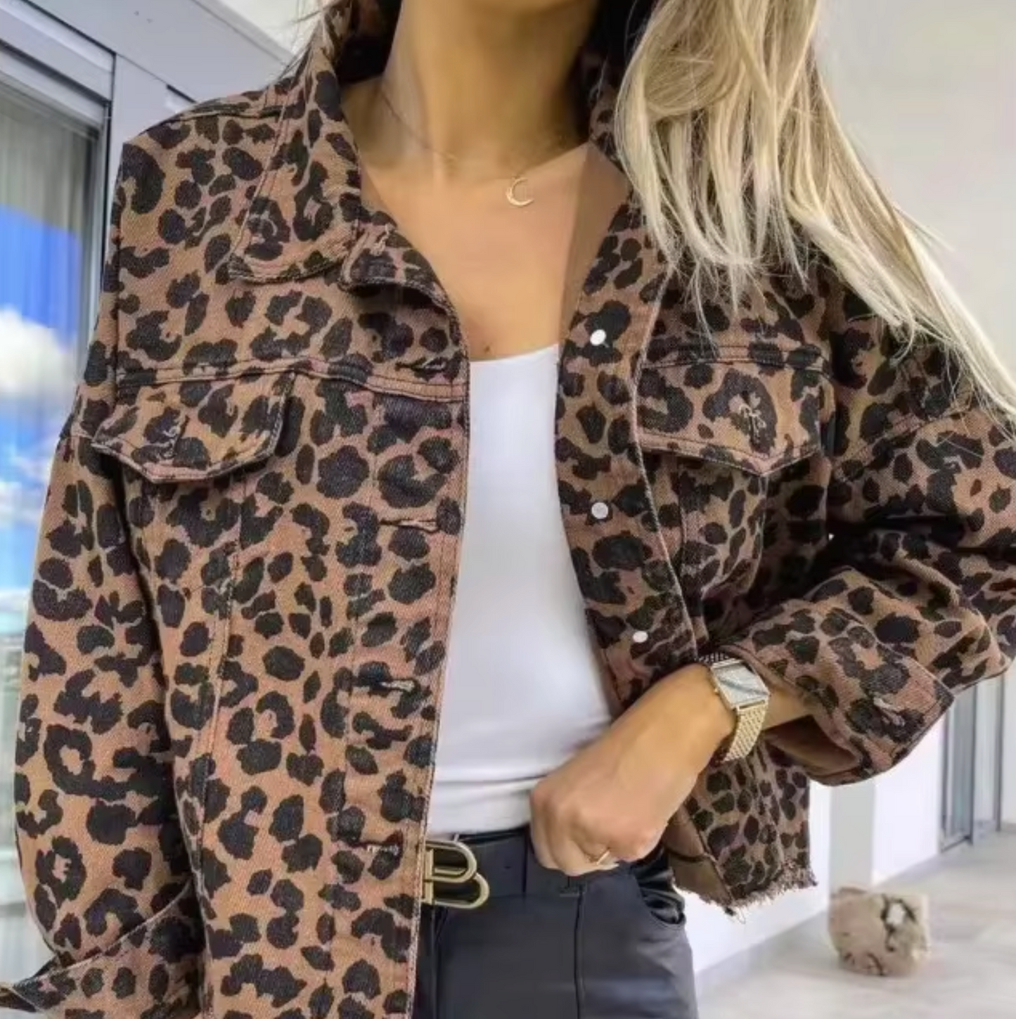 Adelaida | Leopard print denim coat