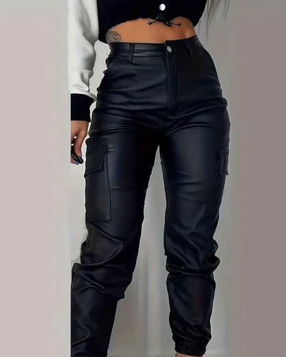 Leila® | Slim Cargo Leather Pants For Women