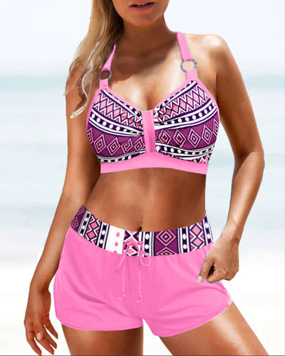 Karol® | Halter neck bikini with high waist shorts