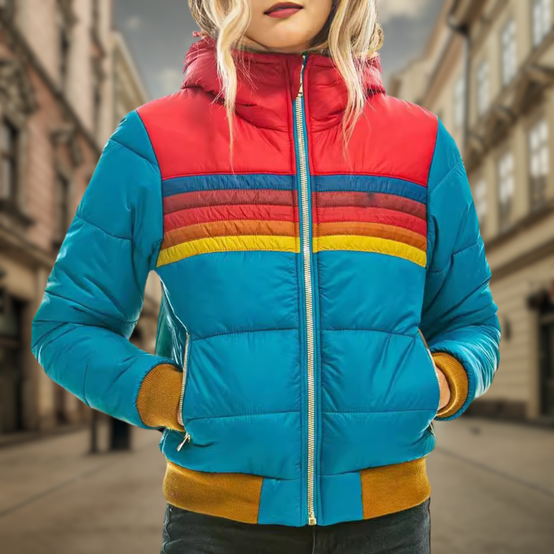 Luisa® | Retro quilted jacket with bold color accents and stripes