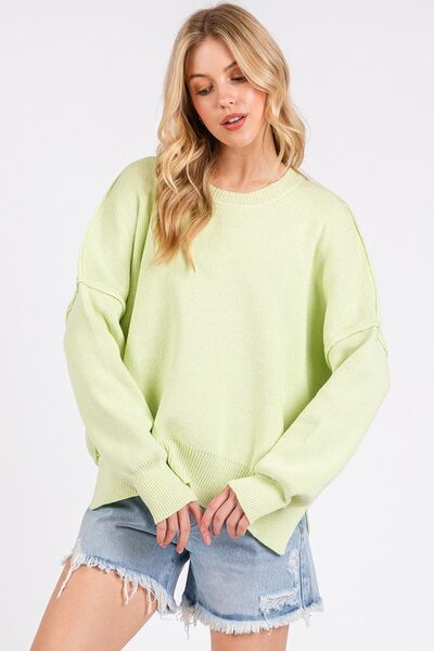 Leila® | Pullover with a side slit and a crew neck and dropped shoulders