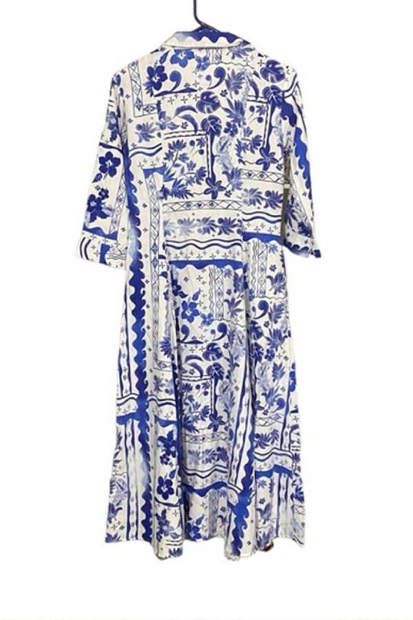 Leonor® | Unique midi dress with Greek floral print and button front