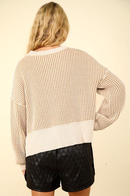 Leticia® | VERY J sweater with exposed seam and short, striped slits