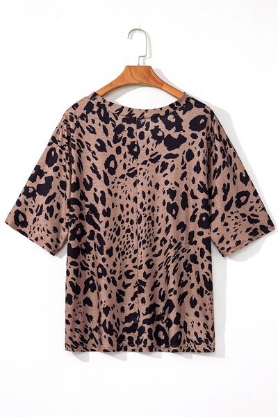 Lyra® | Half-sleeved leopard print V-neck T-shirt