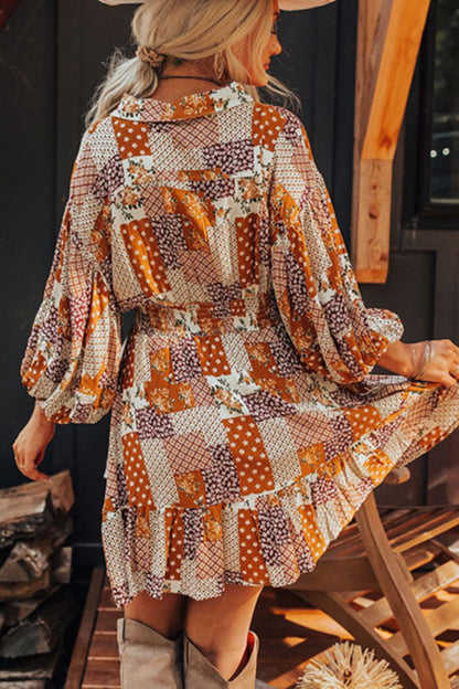 Luz® | Printed mini shirt dress with collar and three-quarter sleeves