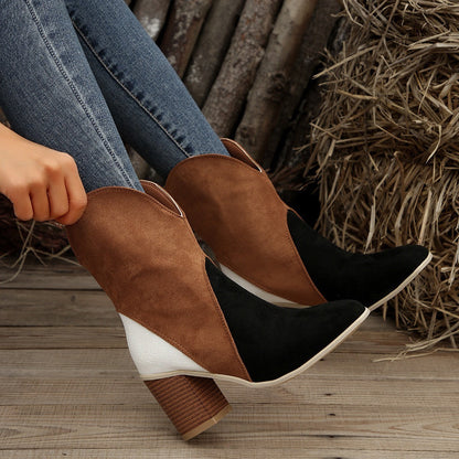 Leila® | Splicing suede block heel boots for women