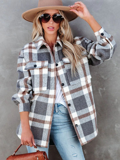 Adela® | Checked, long-sleeved jacket with a collar