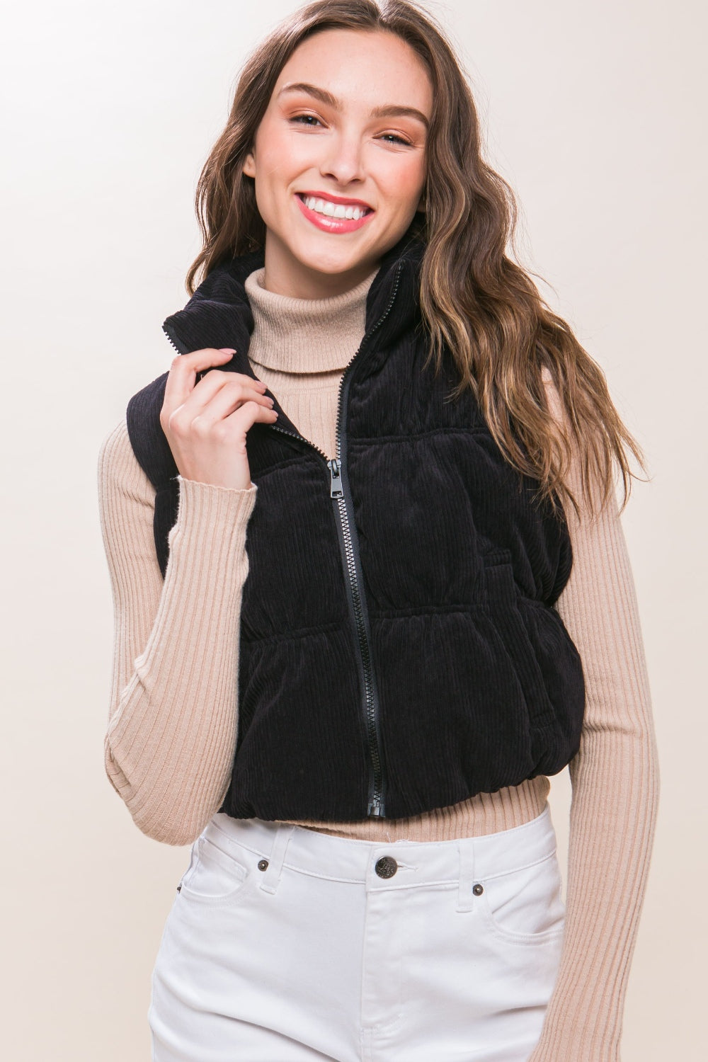 Lena® | Love Tree corduroy puffer vest with zip and pockets