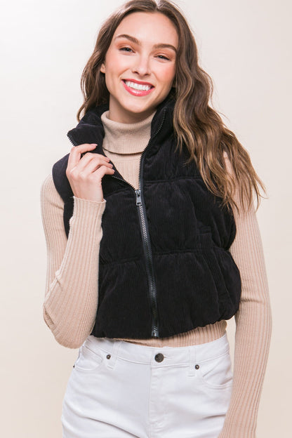Lena® | Love Tree corduroy puffer vest with zip and pockets
