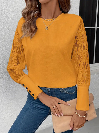 Leticia® | Elegant top with floral lace sleeves