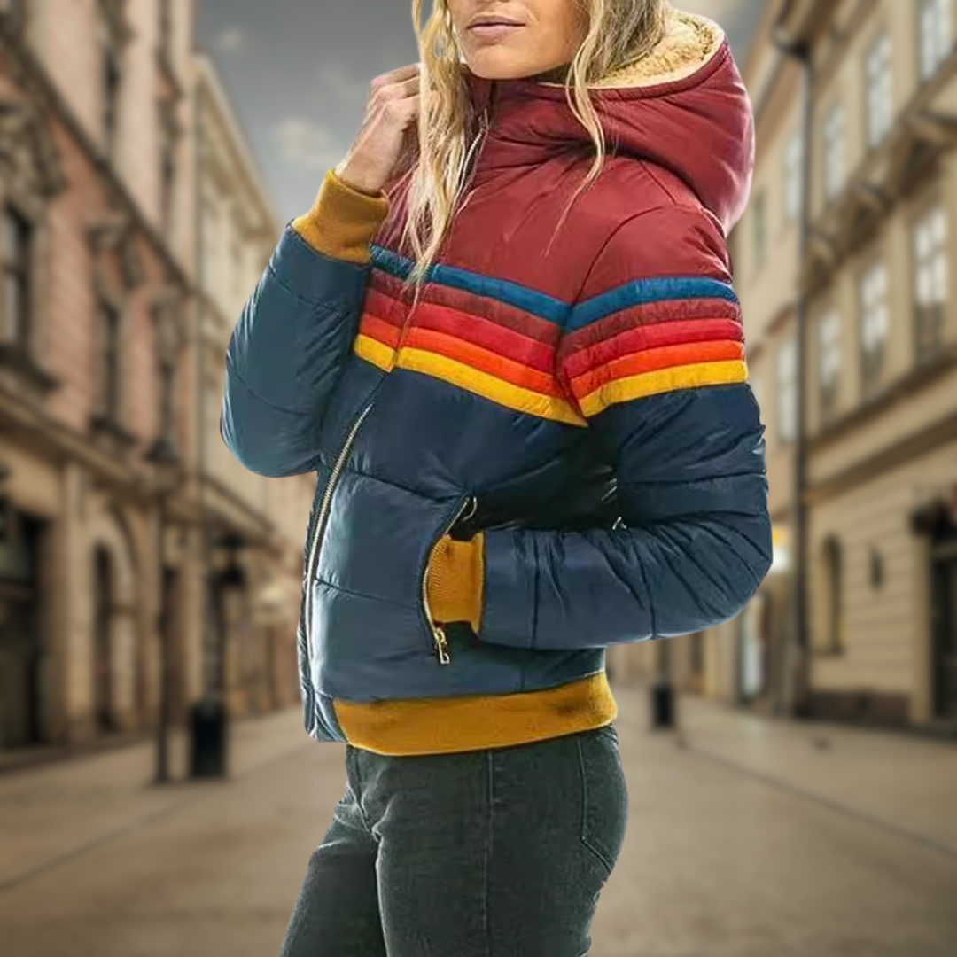 Luisa® | Retro quilted jacket with bold color accents and stripes