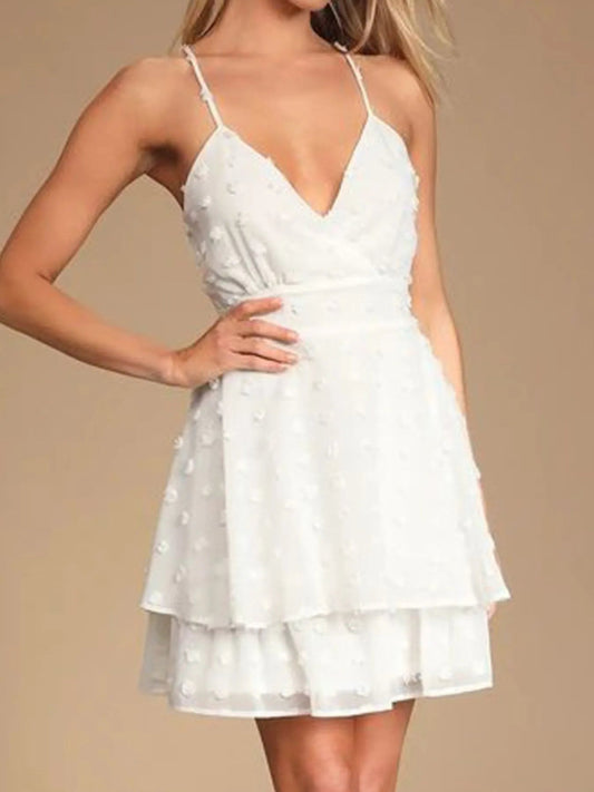 Lia® | Elegant V-Neck Polka Dot Mini Dress