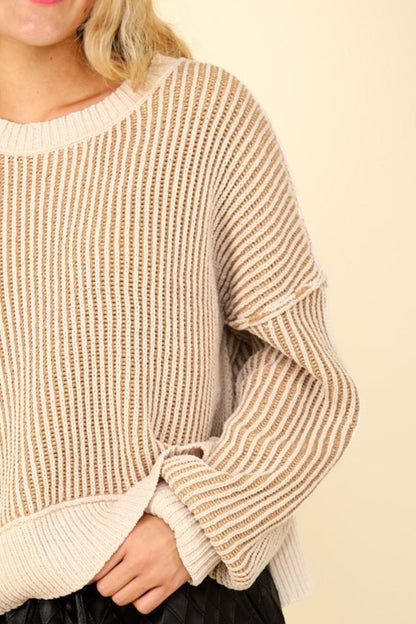 Leticia® | VERY J sweater with exposed seam and short, striped slits