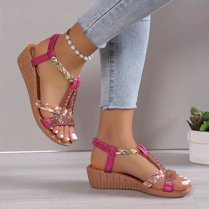 Kasia® | Boho Glam Rhinestone Braided Wedge Sandals