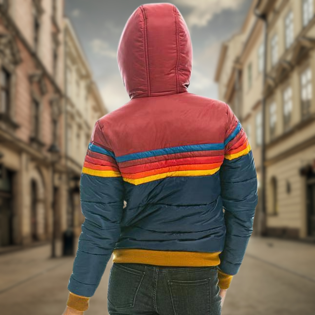 Luisa® | Retro quilted jacket with bold color accents and stripes