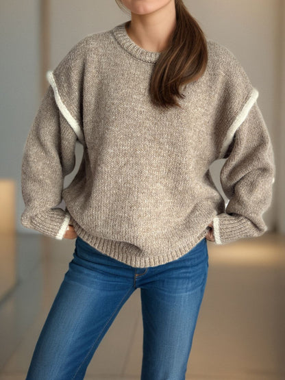 Luz® | Round neck sweater with sloping shoulders and contrasting trim