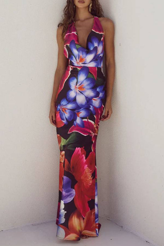 Abigail® | Sexy dress with open back, lacing and print