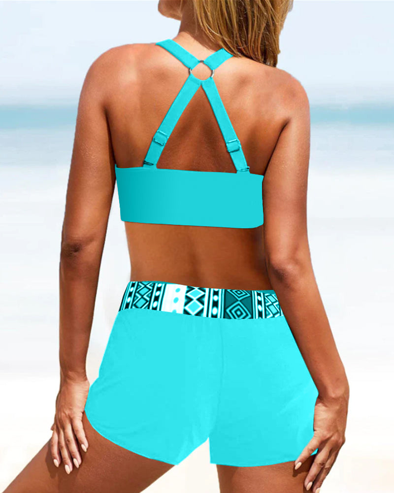 Karol® | Halter neck bikini with high waist shorts