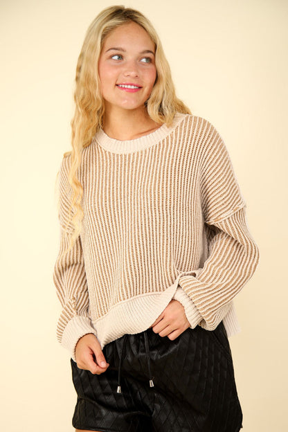 Leticia® | VERY J sweater with exposed seam and short, striped slits