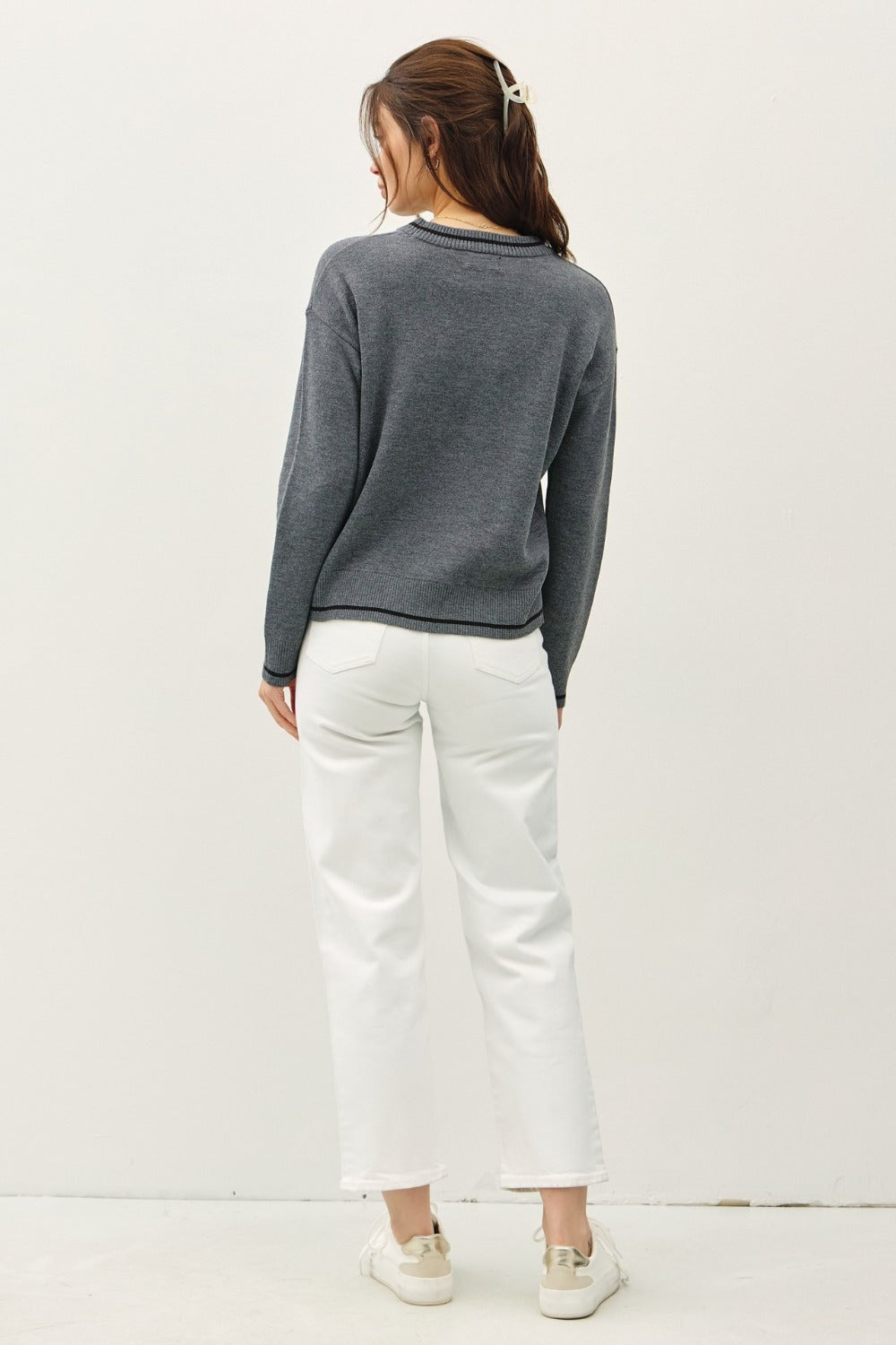 Liboria | Be Cool long-sleeved sweater with striped trim and crew neck