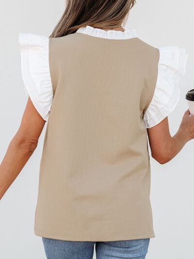 Sofia® | Ruffled, notched bodice with cap sleeves