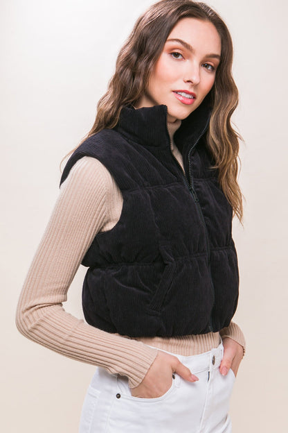 Lena® | Love Tree corduroy puffer vest with zip and pockets