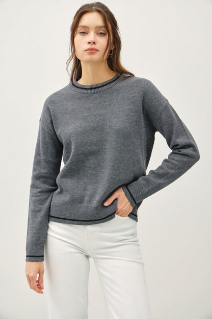 Liboria | Be Cool long-sleeved sweater with striped trim and crew neck
