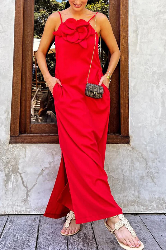 Luz® | Vacay Ready linen blend floral maxi dress with slit and pockets